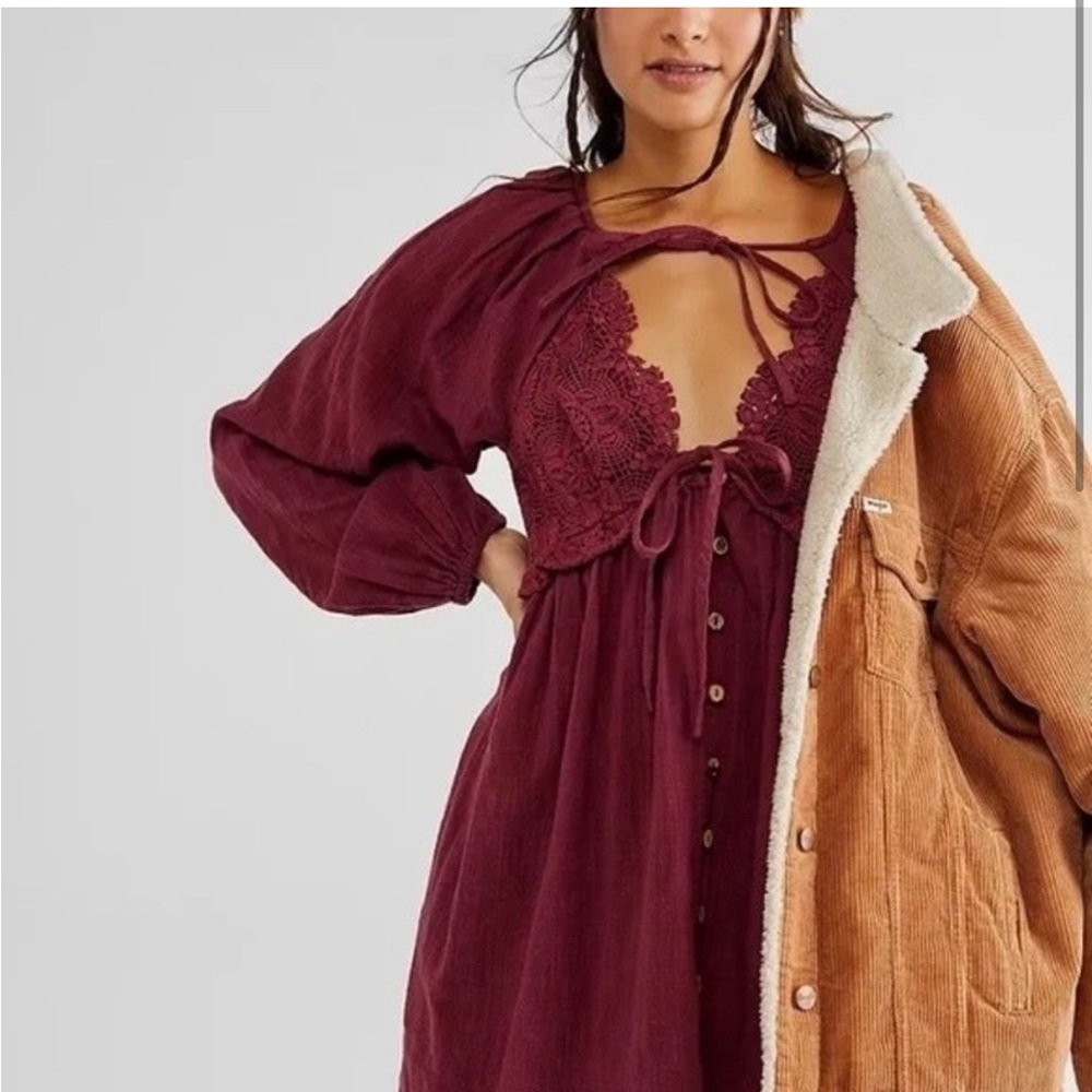 Free People Summer‎ Struttin Dress M Crochet Wine Cotton - Picture 3 of 7